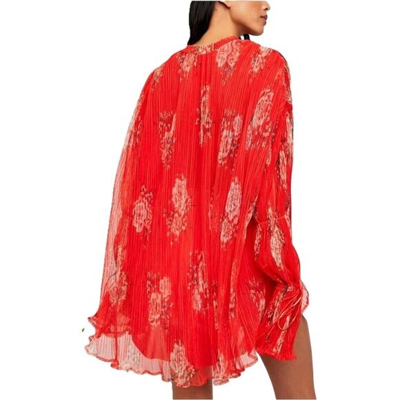 Free People Womens Dahlia Tunic Sz XS Red Floral Pop Combo Bell Sleeve NWT - Picture 3 of 10